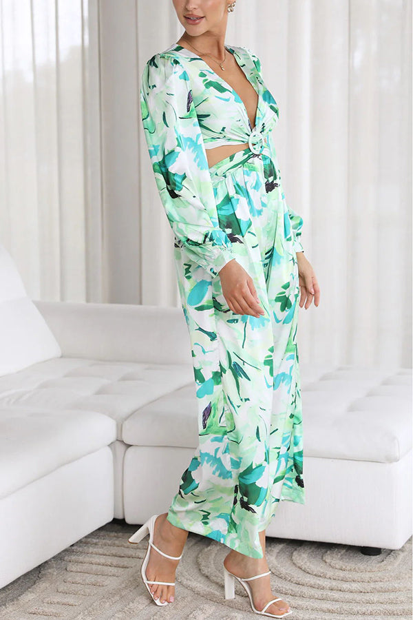 Inspiring Sights Floral Cutout Waist Pocketed Jumpsuit