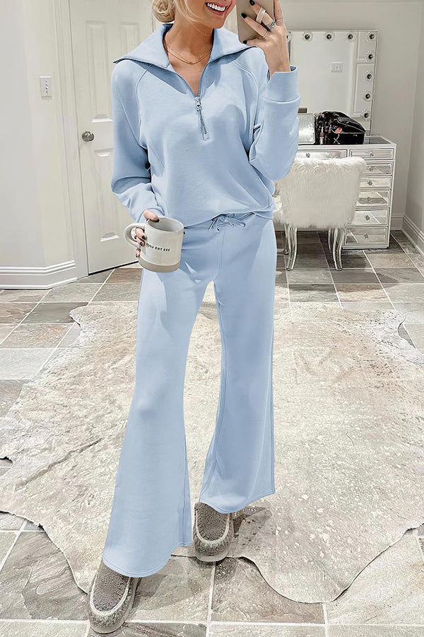 Comfy and Cute Zipper Pullover and Elastic Waist Pocket Lounge Pants Suit