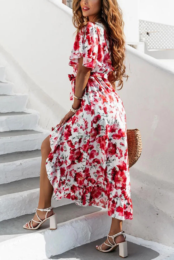 A Summer Kiss Floral Wrap Midi Dress