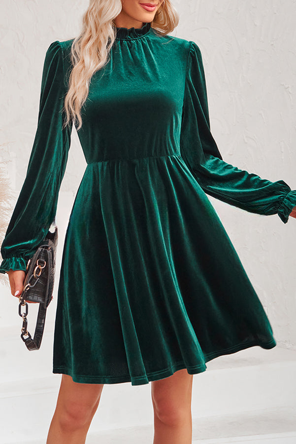 Turtleneck Long Sleeve Velvet Mini Dress