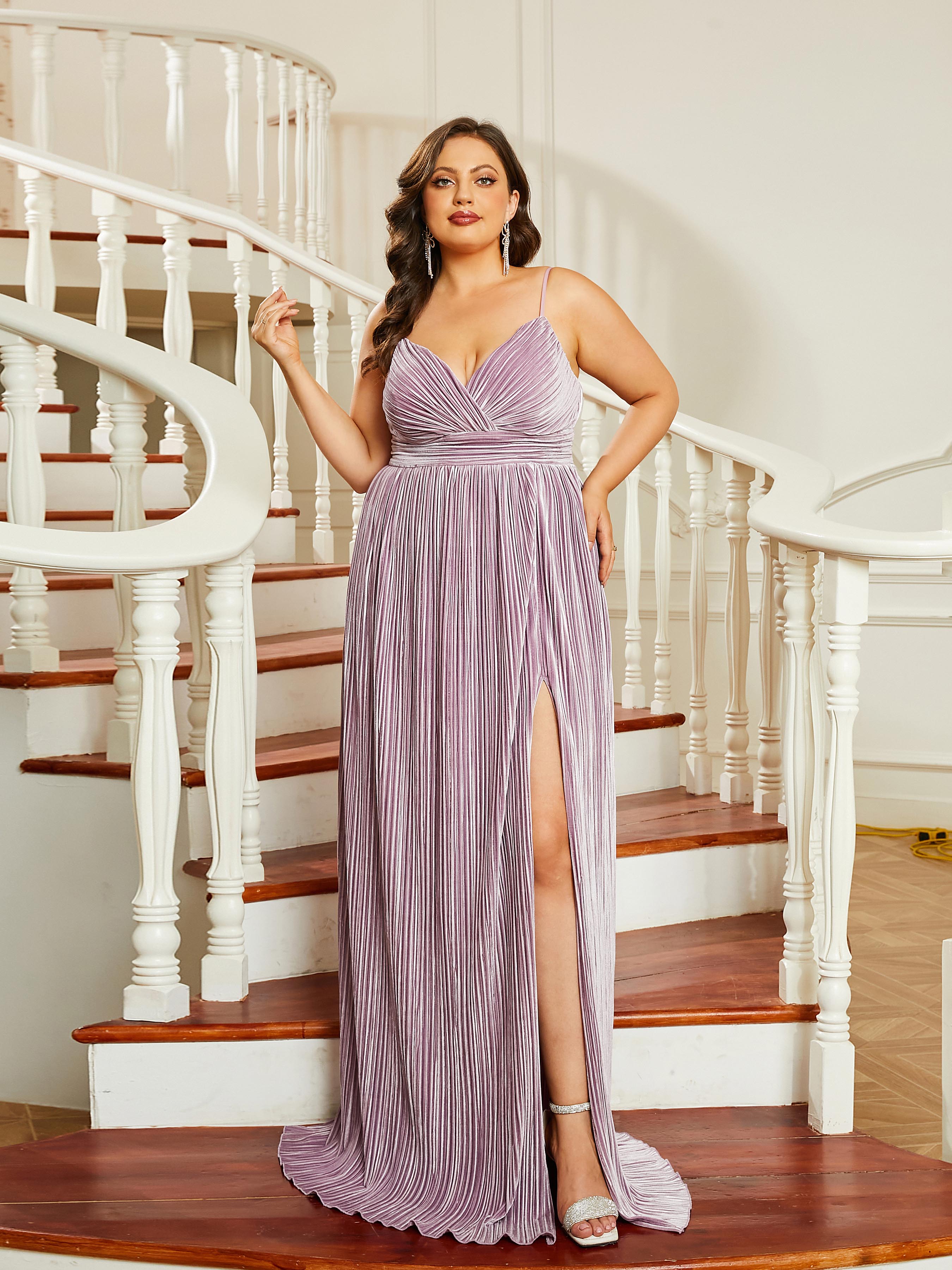 Plus Size Spaghetti V-Neck A-Line Backless Prom Dress PRJ10362