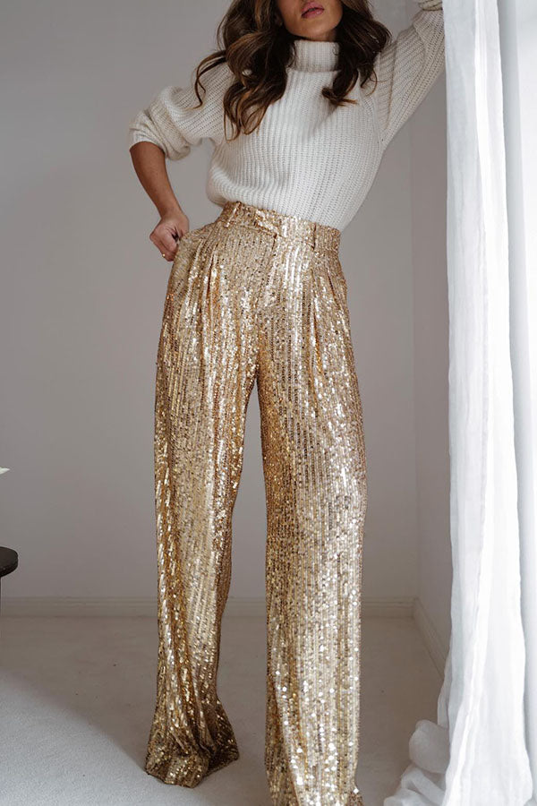 Got You Babe Sequin Pocketed Wide Leg Pants