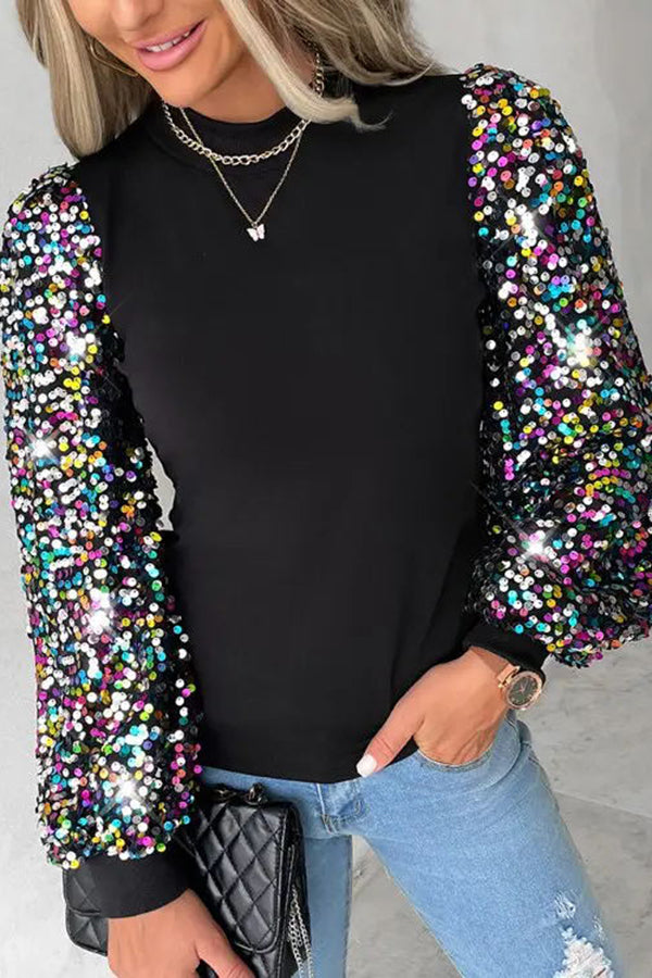 Disco Fever Sequin Sleeve Knit Top