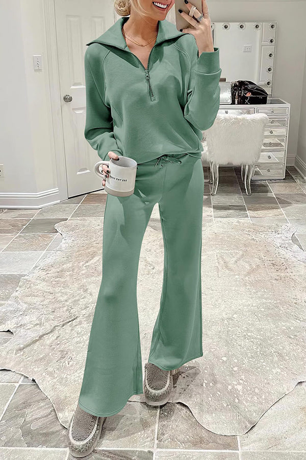 Comfy and Cute Zipper Pullover and Elastic Waist Pocket Lounge Pants Suit