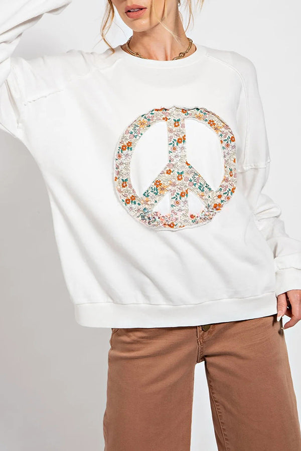 Peace Up Cotton Blend Floral Print Relaxed Pullover