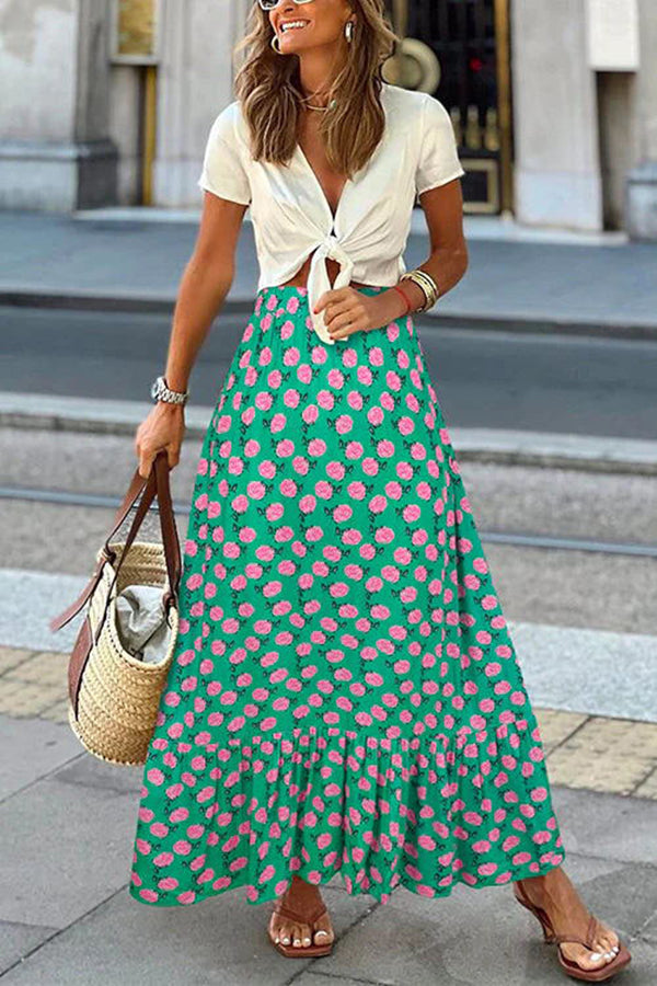 Coastal Charisma Printed Elastic Waist Maxi Skirt