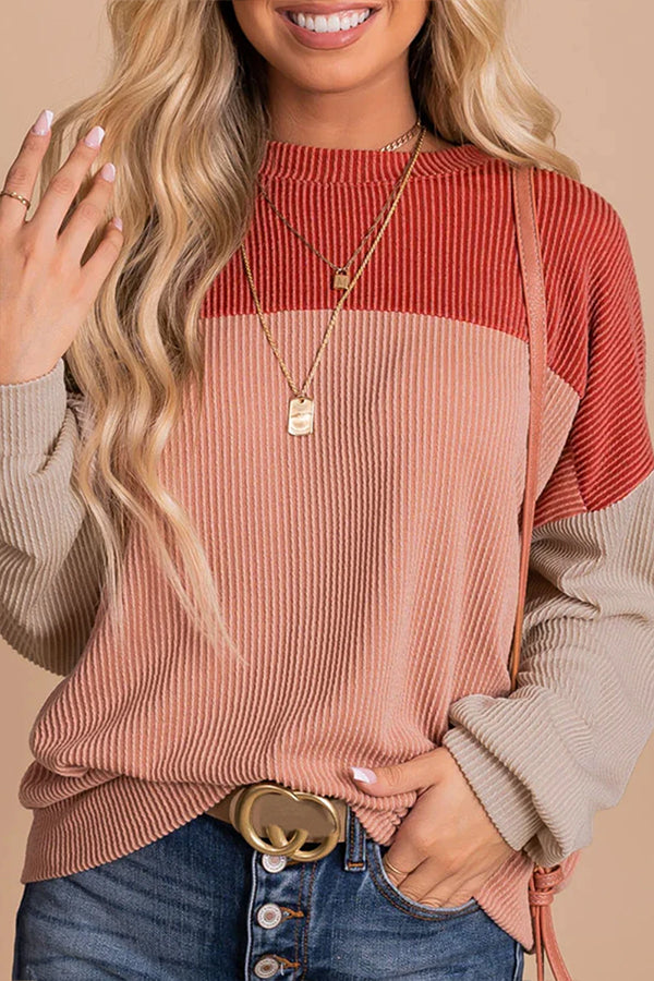 Colorblock corduroy long-sleeve top