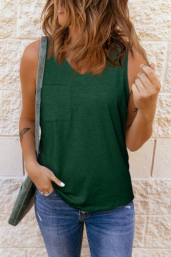 V Neck Pocketed Racerback Tank Top