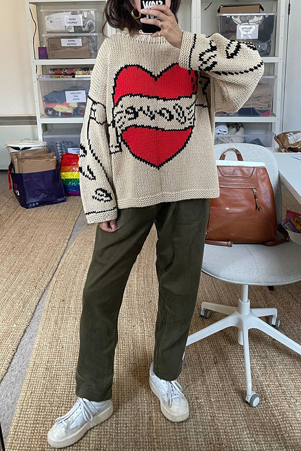 Love Is A Gift Creative Love Pattern Knit Loose Pullover Sweater