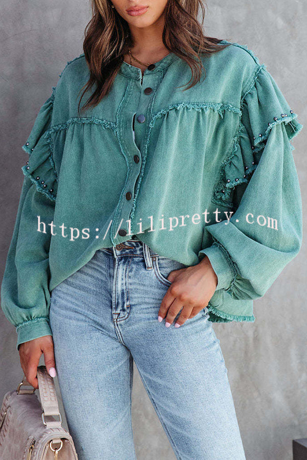 Balloon Sleeve Oversized Denim Shirt