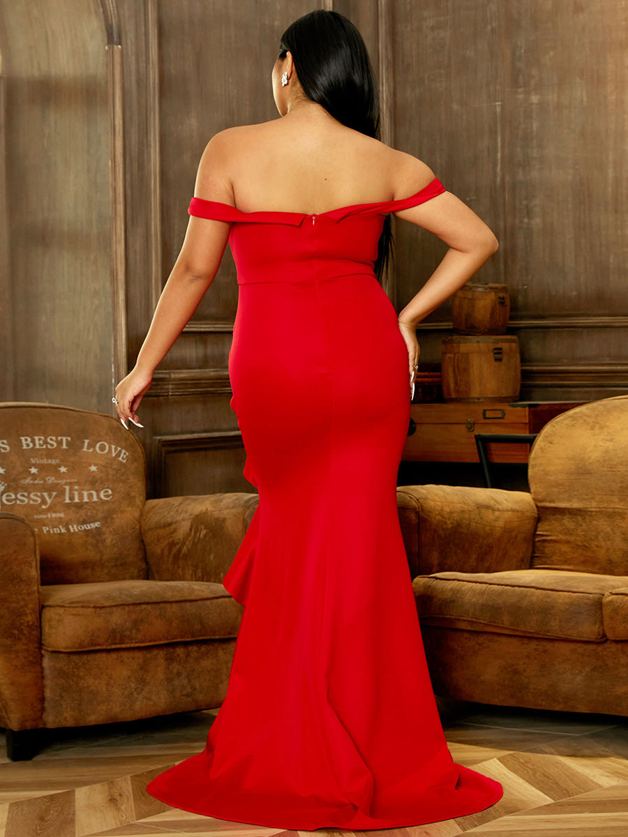 Off Shoulder Ruffled Evening Dress M02117