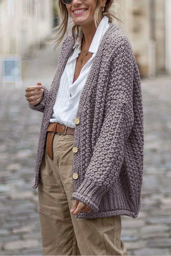 Button Front Chunky Knit Oversized Cardigan