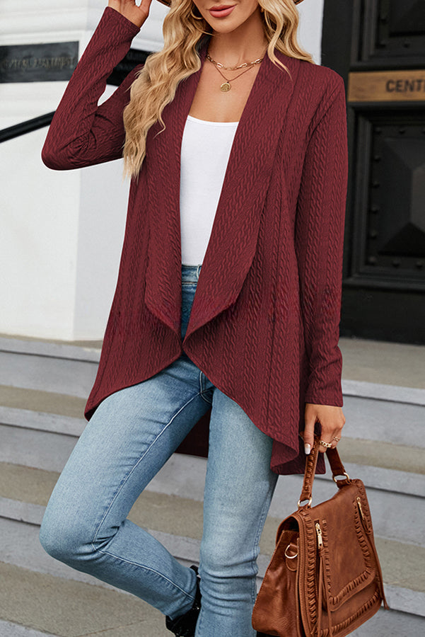 Long Sleeve Solid Color Ruffle Loose Cardigan