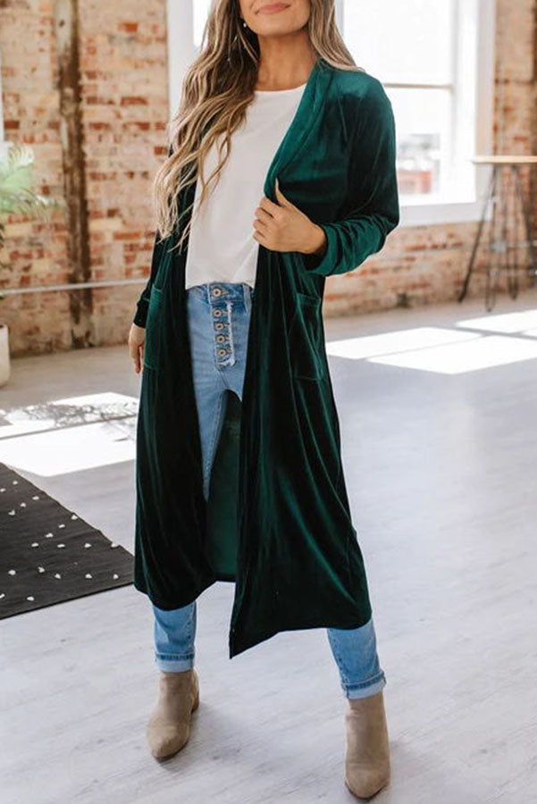 Like Royal Velvet Long Sleeve Pocket Drape Jacket