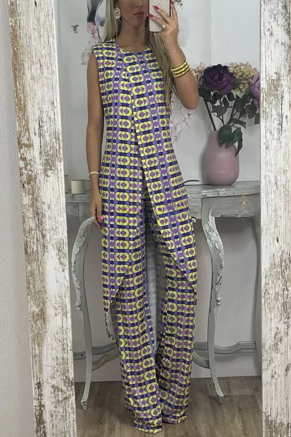 Talk about Charm Printed Front Split Midi Top and Stretch High Waist Flare Pants Set