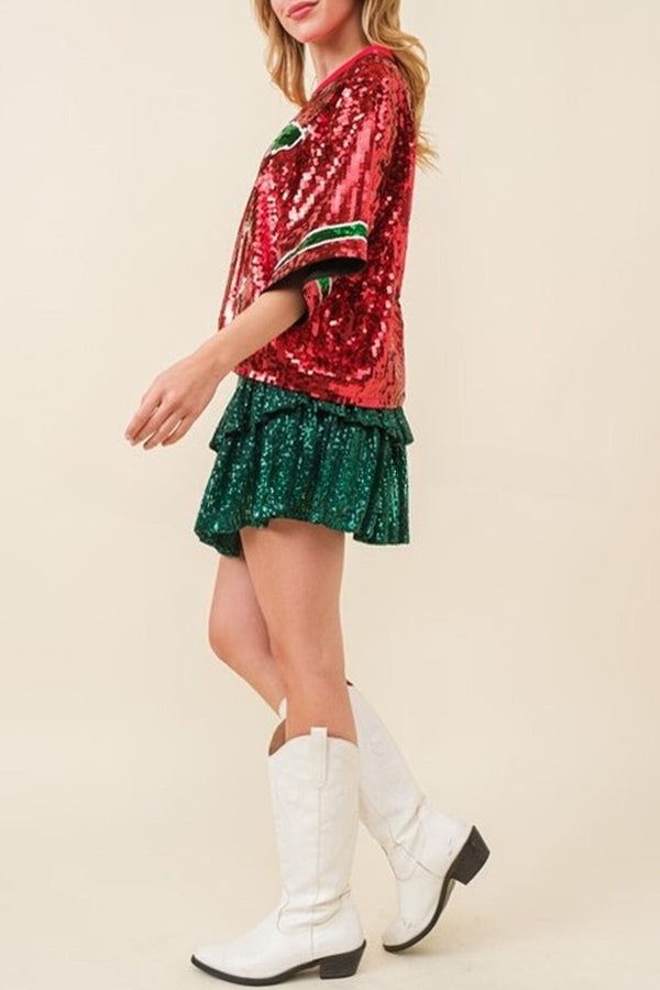 Eye Catching Christmas Sequined Pullover T Shirt