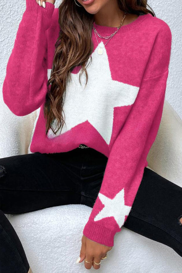 Essnce Star Pattern Crew Neck Long Sleeve Sweater