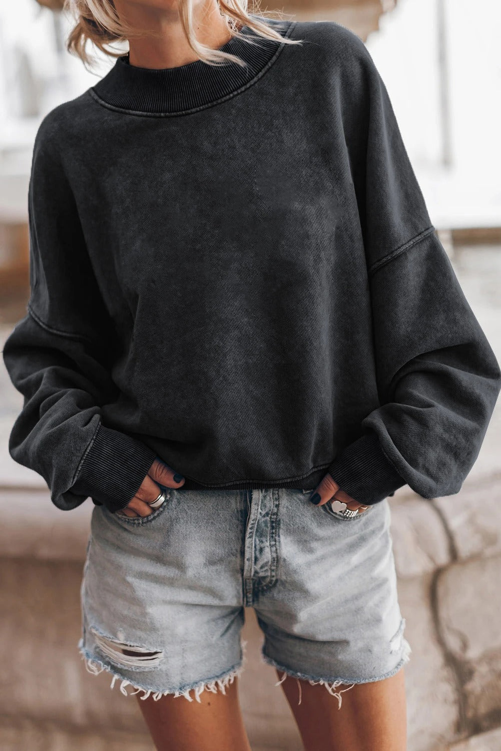 Washed Drop Shoulder Pullover Sweatshirt