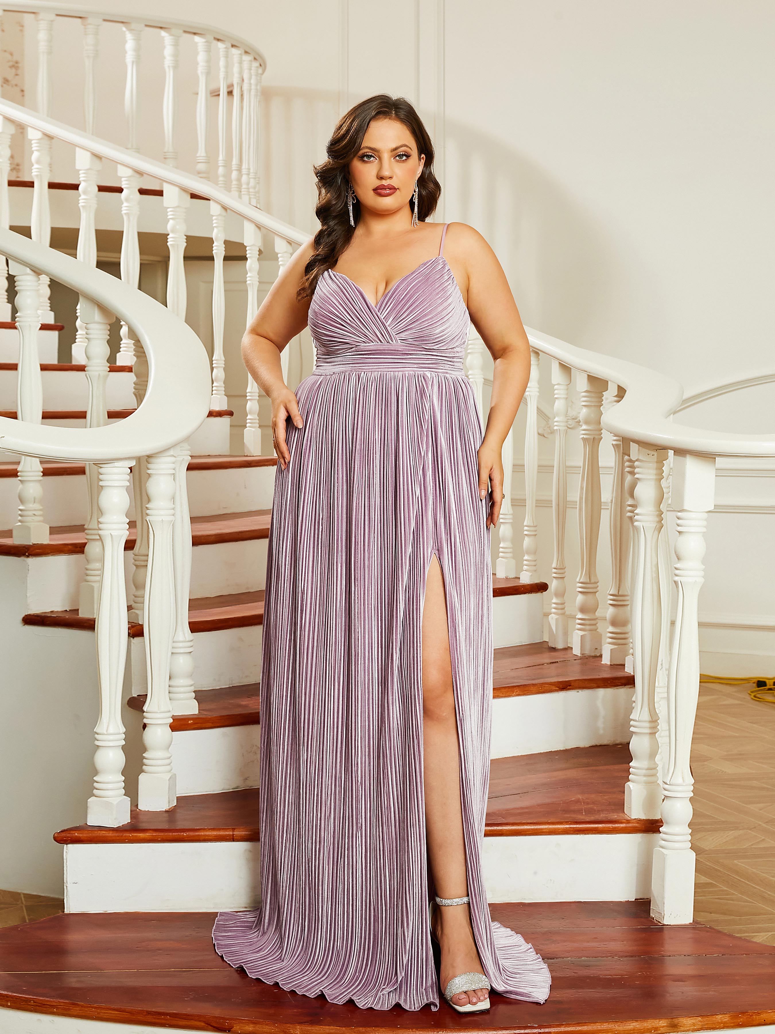 Plus Size Spaghetti V-Neck A-Line Backless Prom Dress PRJ10362