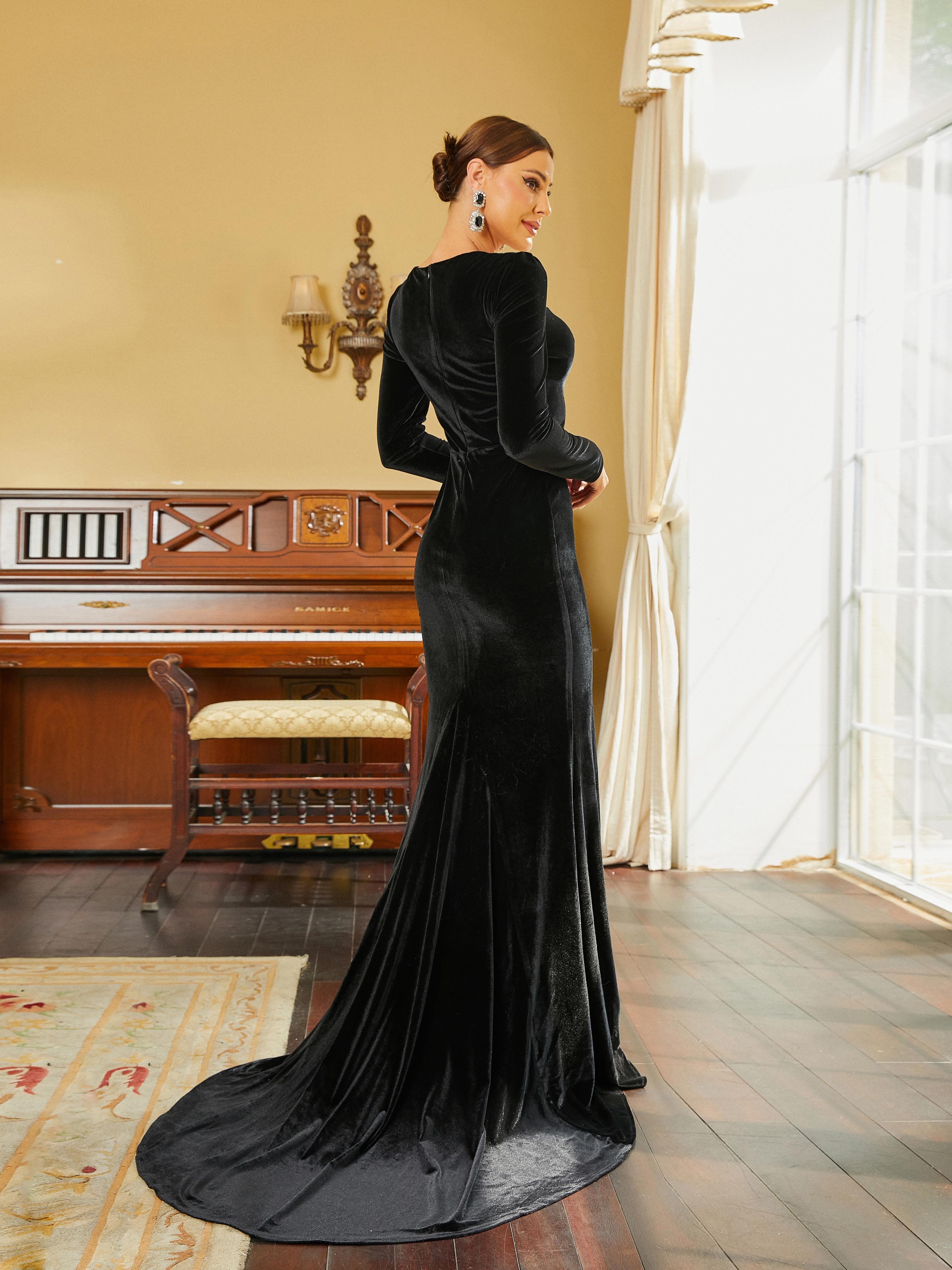 Mermaid Sweetheart Velvet Maxi Black Evening Dress RJ10298