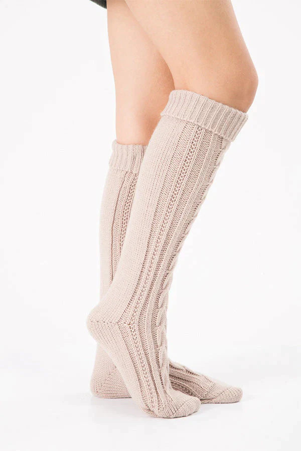 Knitted Christmas Boot Cover Over The Knee Diagonal Figure 8 Twist Floor Socks