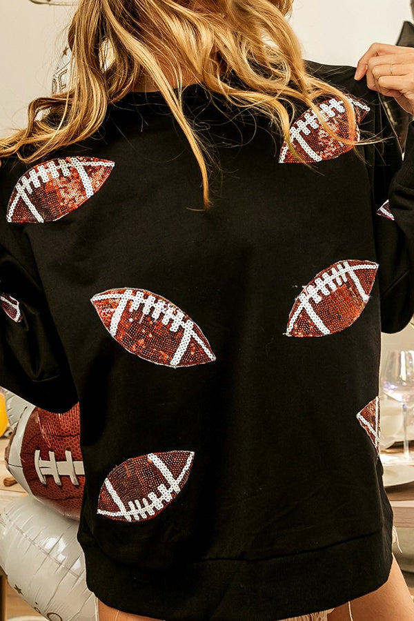 Sequin Rugby Design Round Neck Loose Sweatshirt