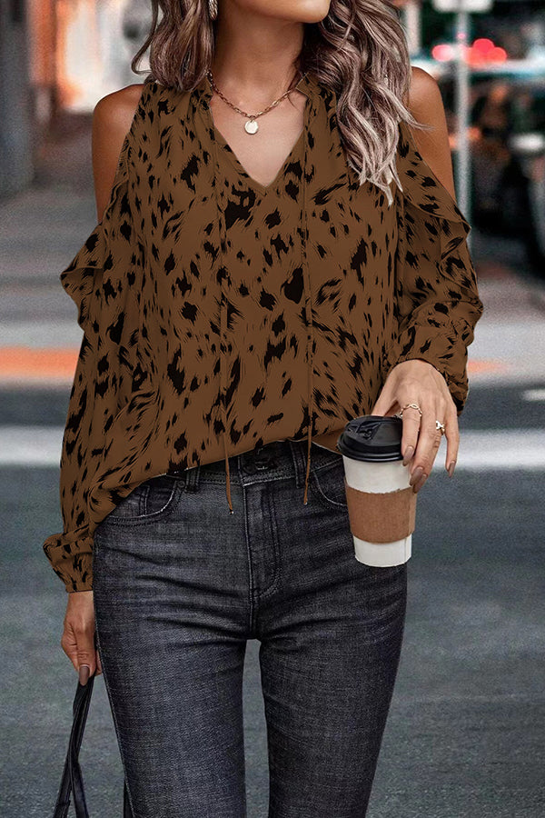 Clayton Leopard Print Cold Shoulder Blouse