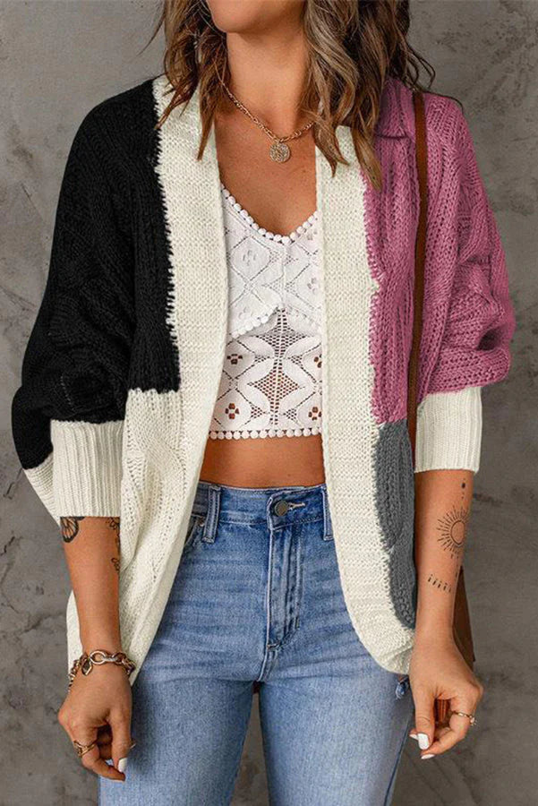 Paint Your Day Cable Knit Batwing Sleeve Multi Cardigan