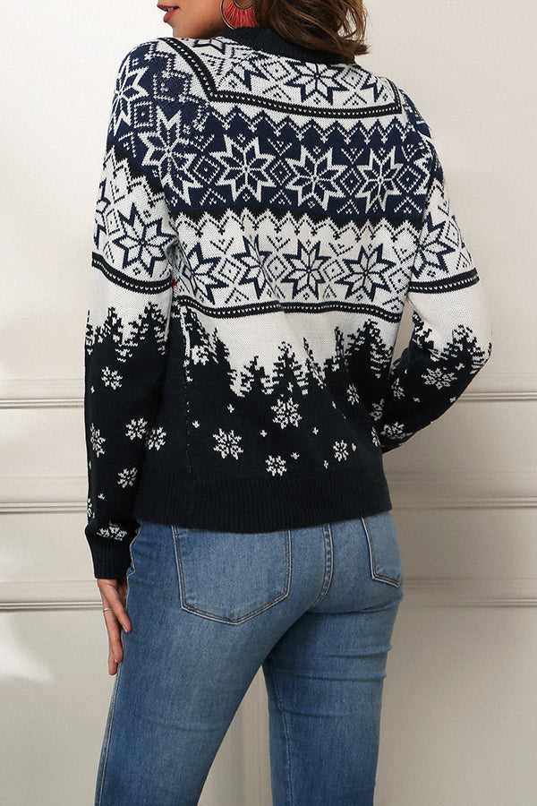 Christmas Print Crew Neck Long Sleeve Sweater