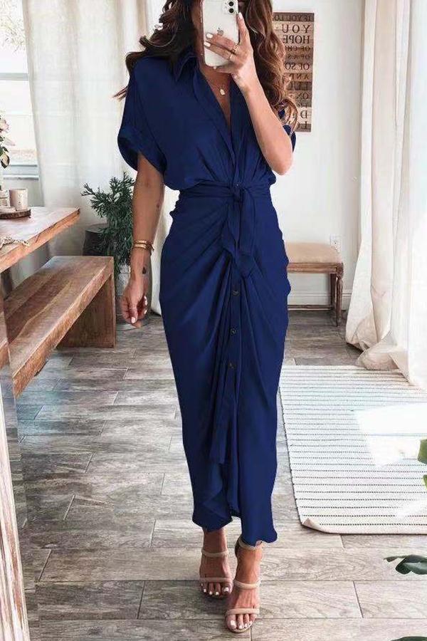 Amazing, Satin Button Down Style Drape Dress