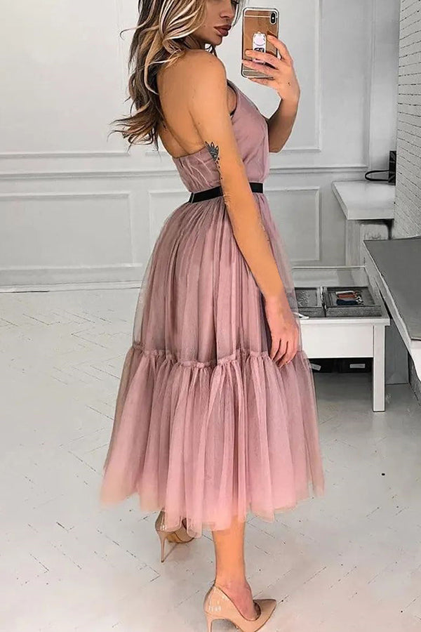 Expect The Best Tulle Halter Neck Midi Dress