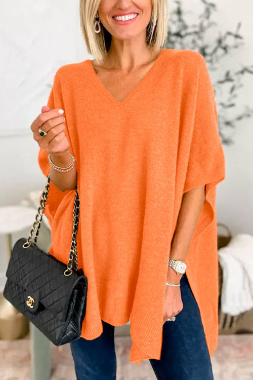 Chicest V Neck Loose Fit Solid Poncho Sweater