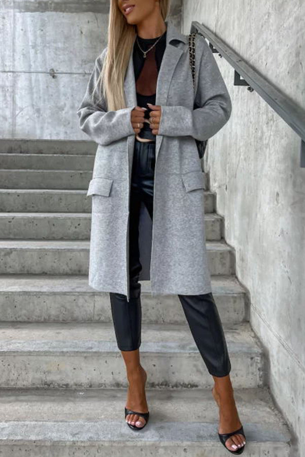 Moody Lapel Pocket Long Sleeve Coat