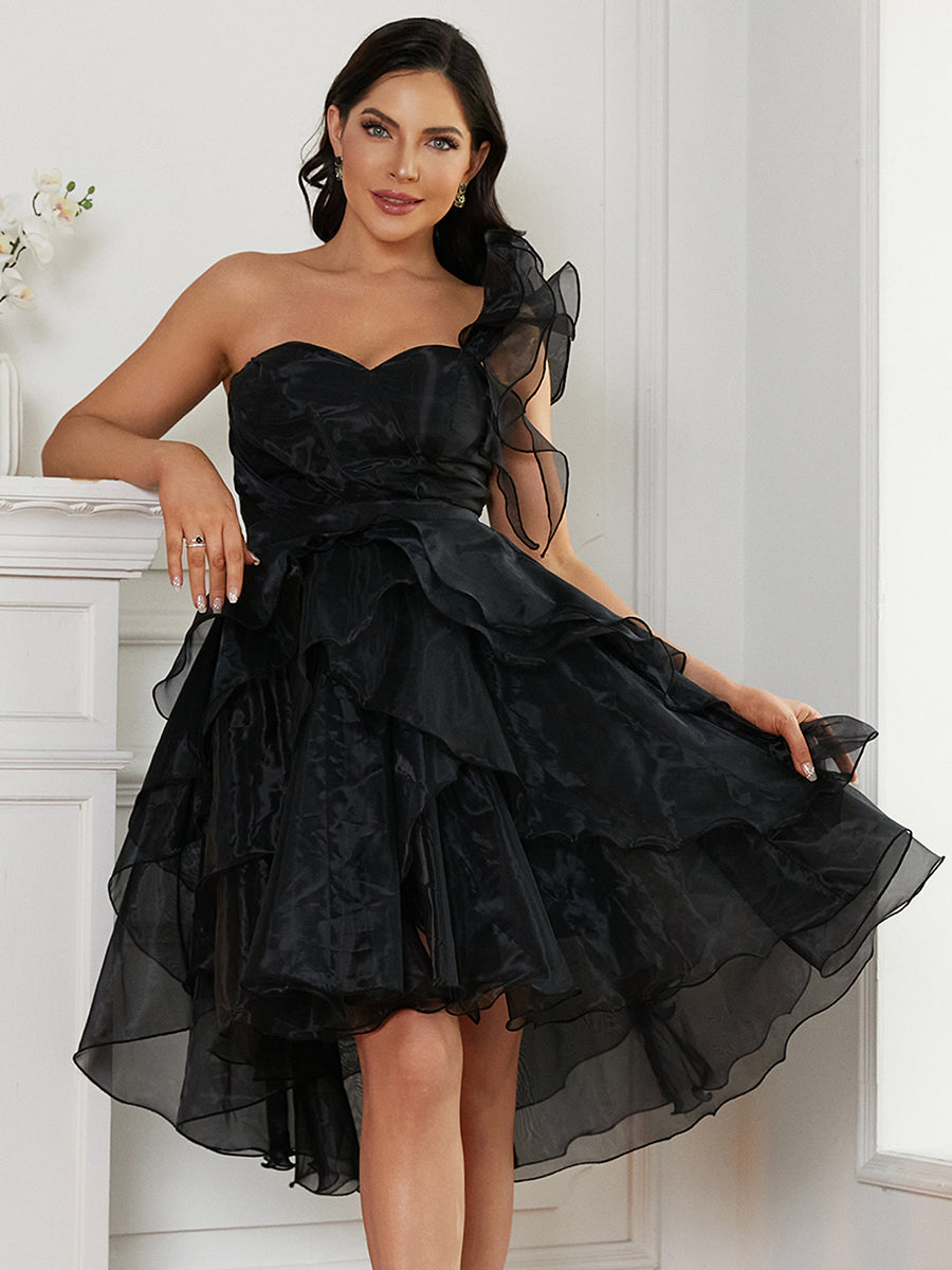 Irregular Ruffles Black Homecoming Dress JMH3038