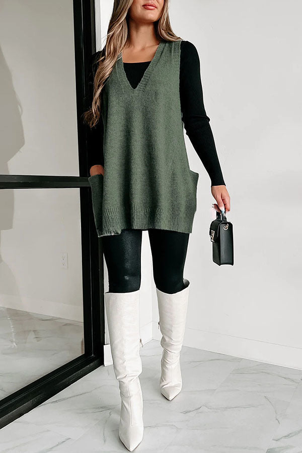 Fabulously Chic Knit Side Pocket Oversized Sweater Vest