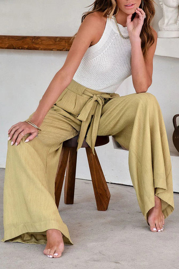 High Waist Pocket Tie Long Pants