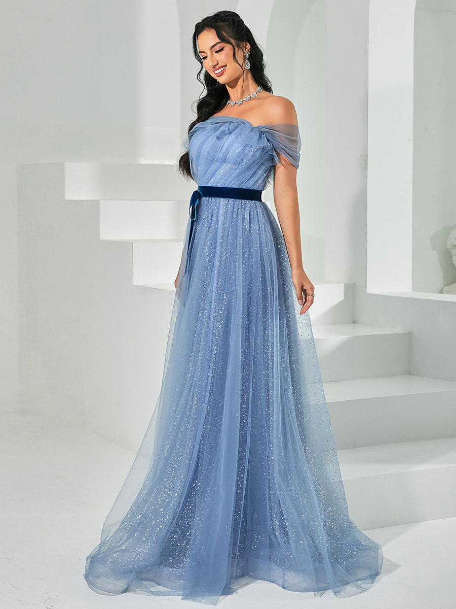 Off Shoulder Tulle Maxi Prom Dress RY40049