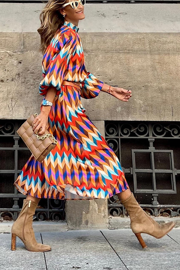 Same Situation Colorblock Printed Midi Dress