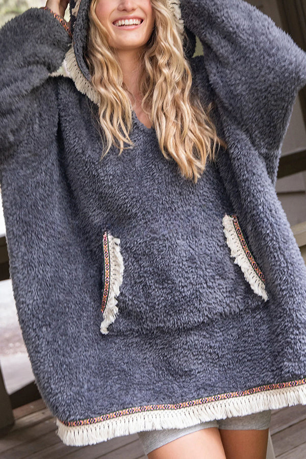 My Treasure Lace Trim Pocket Oversized Blanket Hoodie