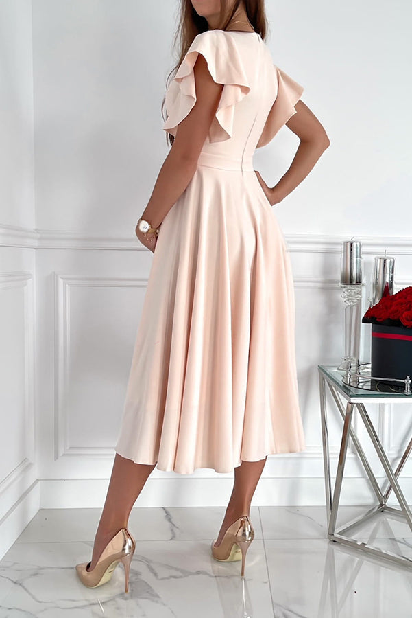 Certainly Chic Ruffle Sleeves Midi Dress