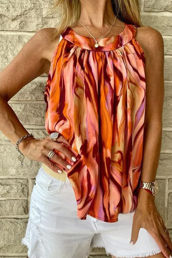 Marble Print Ruched Casual Tank Top