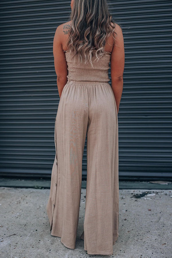 Coast To Coast Smocked Top Button Wide Leg Pants Suit