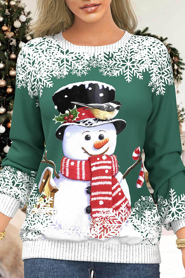 Christmas Print Pullover Long Sleeve Sweatshirt