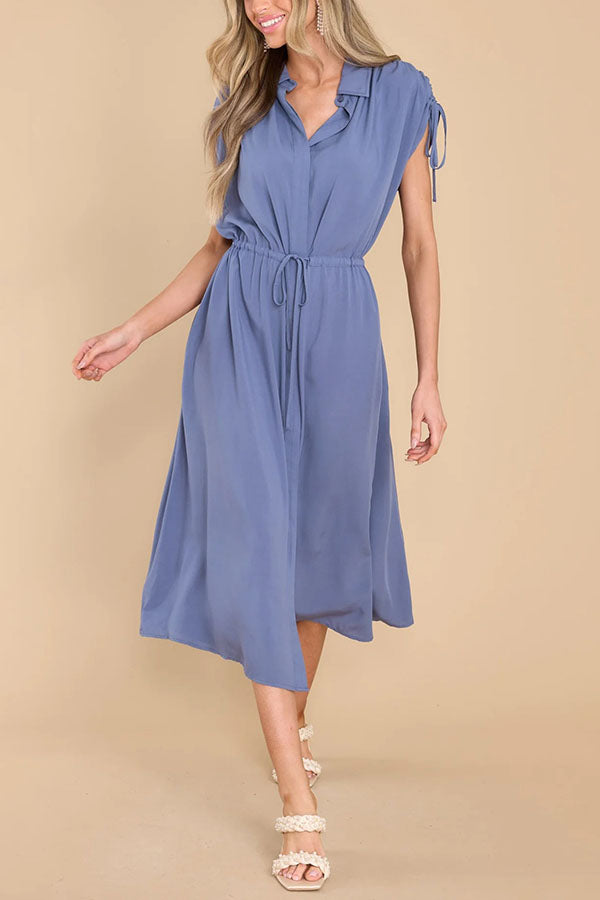 My Favorite Moments Pocketed Ruched Adjustable Waist Midi Dress