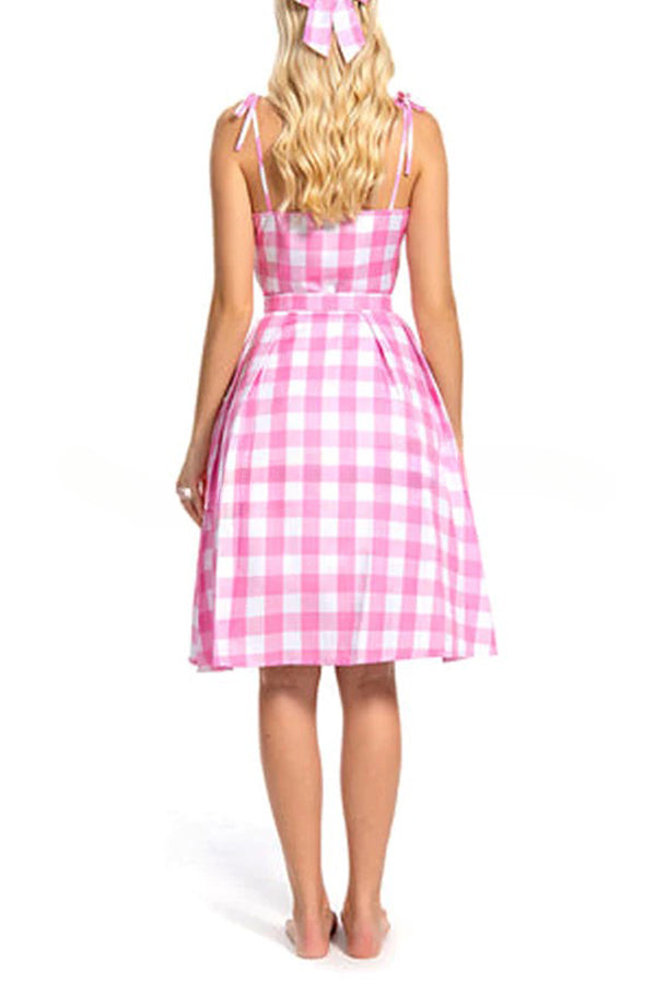 Barbie Pink Plaid Printed Cami Midi Dress