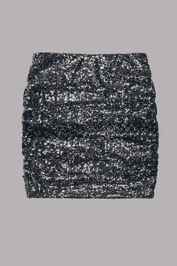Best Item Sequin Side Ruched Elastic Waist Stretch Mini Skirt
