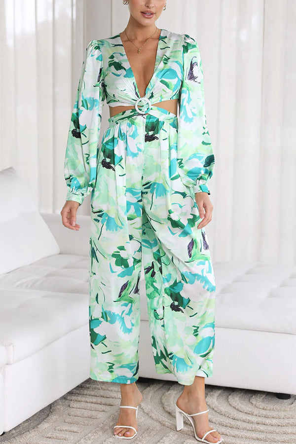 Inspiring Sights Floral Cutout Waist Pocketed Jumpsuit