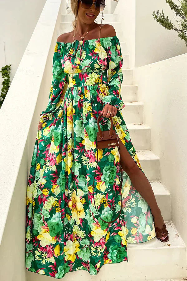 Our Love Connection Tropical Off Shoulder Maxi Dress