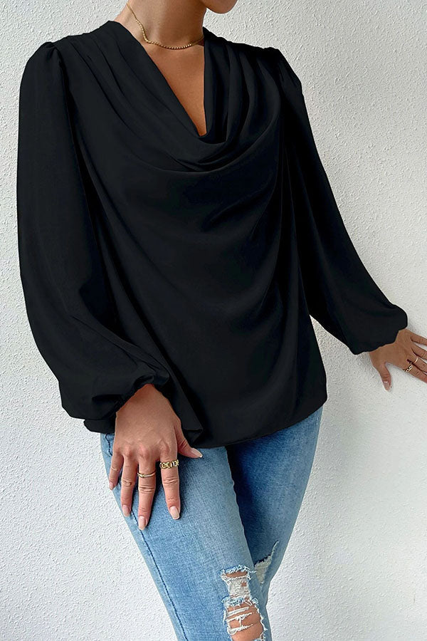 Maleah Satin Draped Collar Bishop Sleeve Blouse