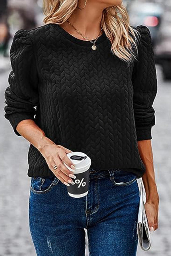 Puff Sleeve Pleated Crewneck Sweatshirt